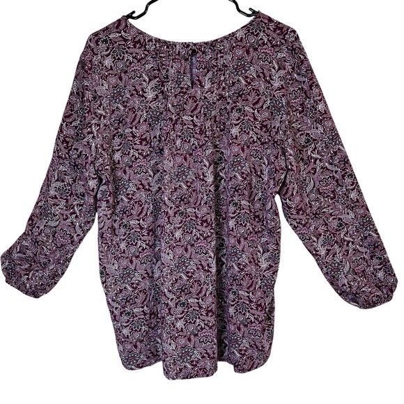 LANDS’ END Burgundy Floral Pleated Tunic Top Womens Boho Peasant Lagenlook Sz 1X - Picture 2 of 12